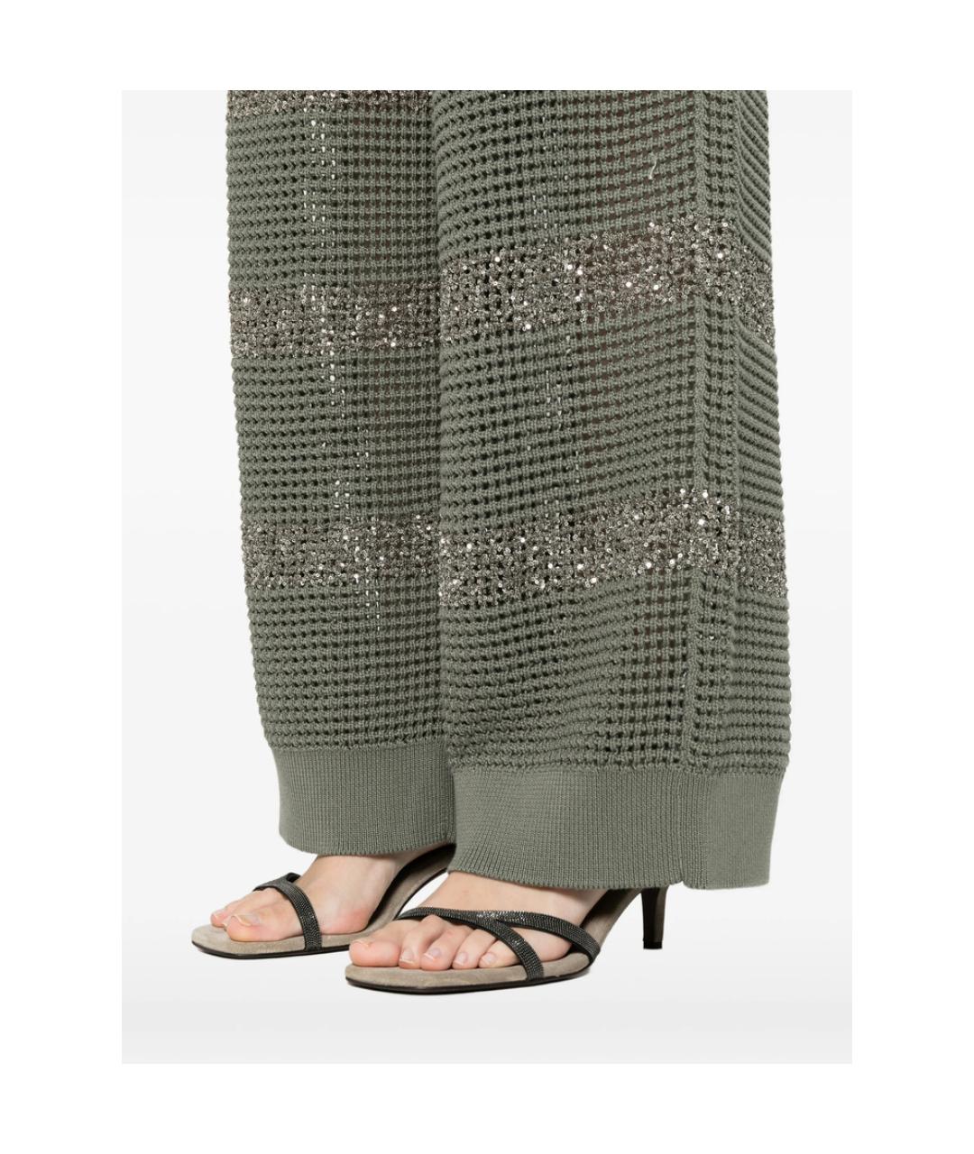 BRUNELLO CUCINELLI Зеленые хлопковые брюки широкие, фото 5