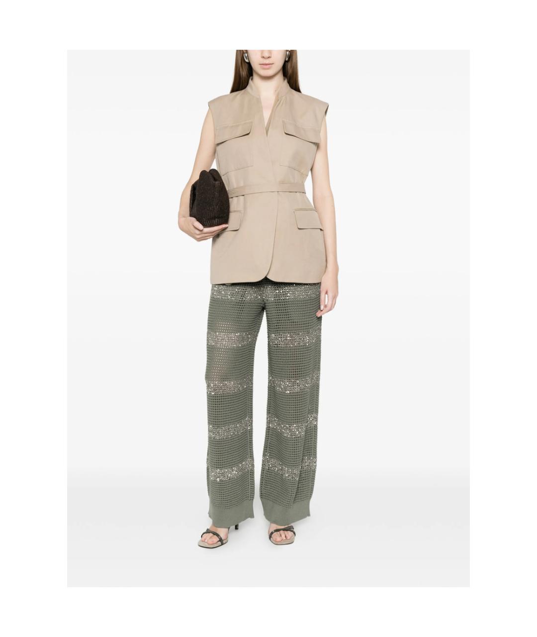BRUNELLO CUCINELLI Зеленые хлопковые брюки широкие, фото 3