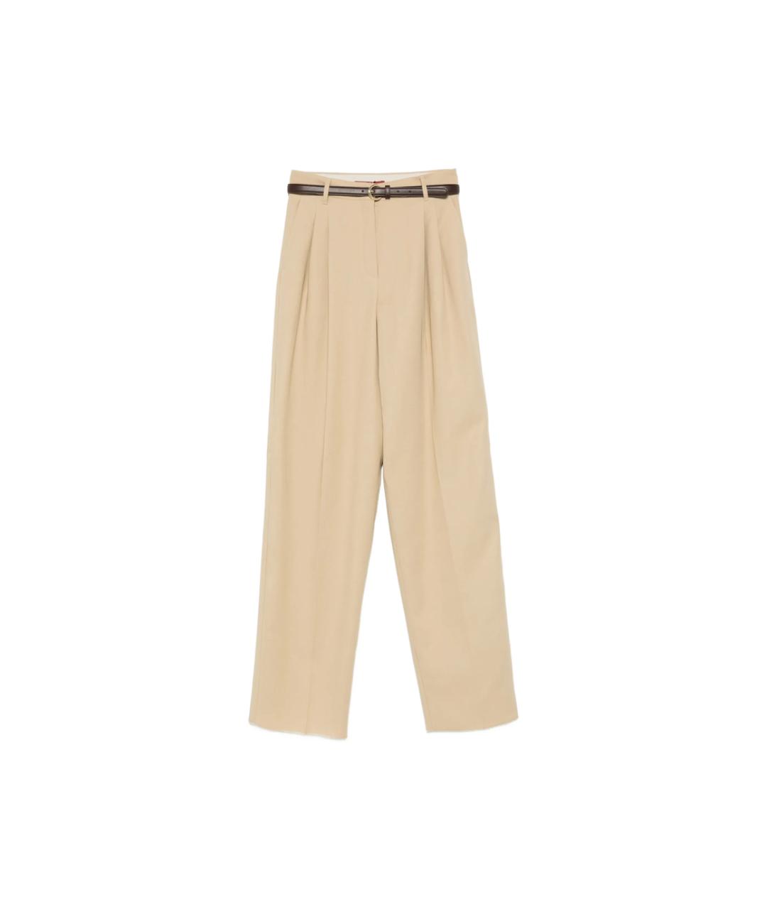 MAX MARA STUDIO Бежевые хлопковые прямые брюки, фото 1
