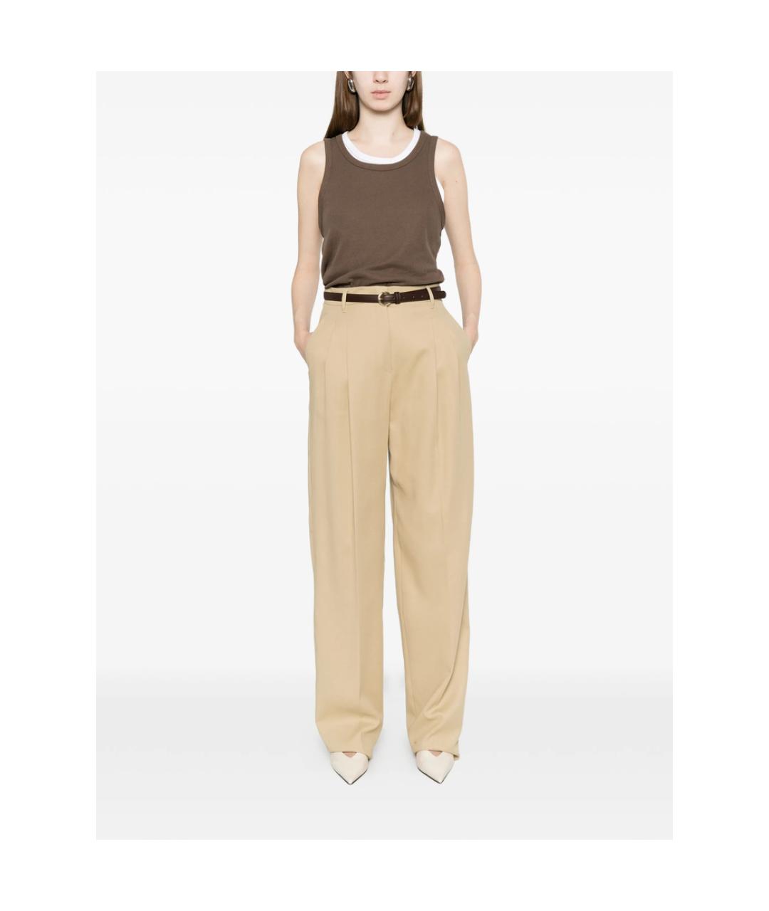 MAX MARA STUDIO Бежевые хлопковые прямые брюки, фото 2