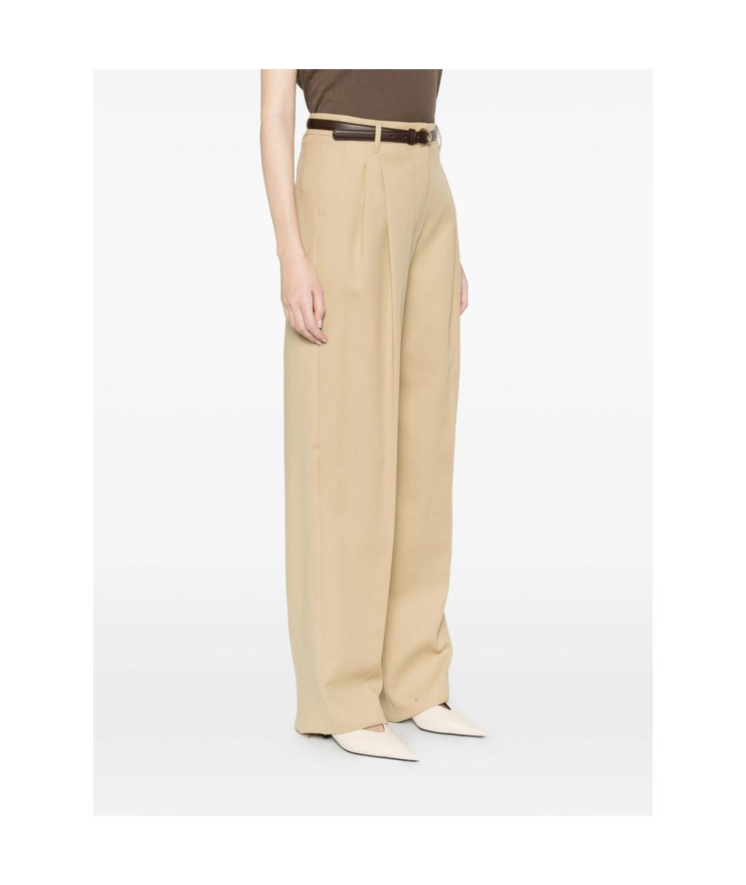 MAX MARA STUDIO Бежевые хлопковые прямые брюки, фото 4