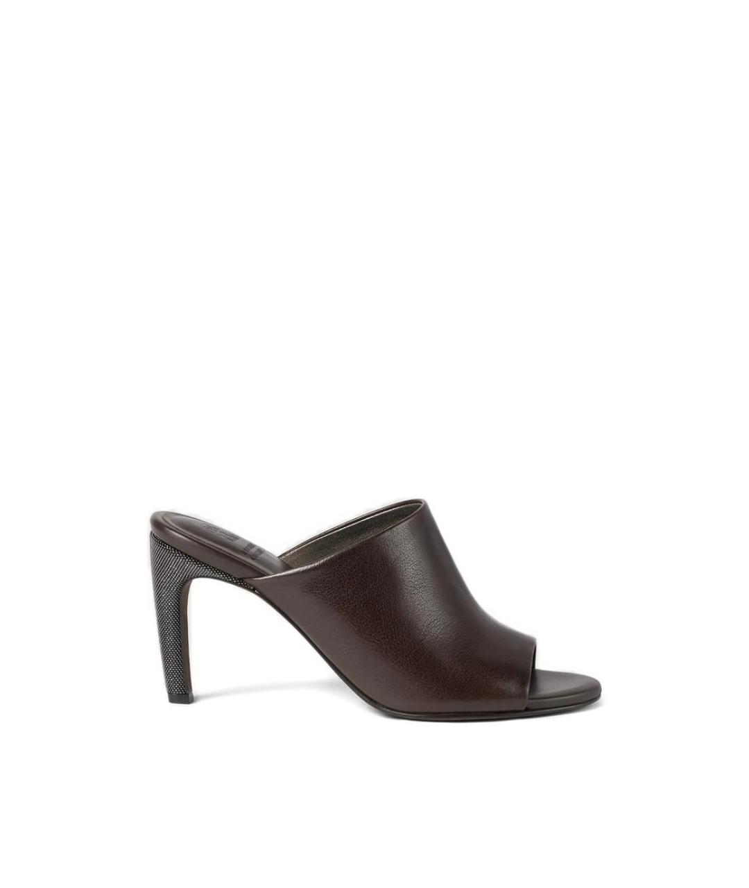 BRUNELLO CUCINELLI Коричневые кожаные мюли, фото 1