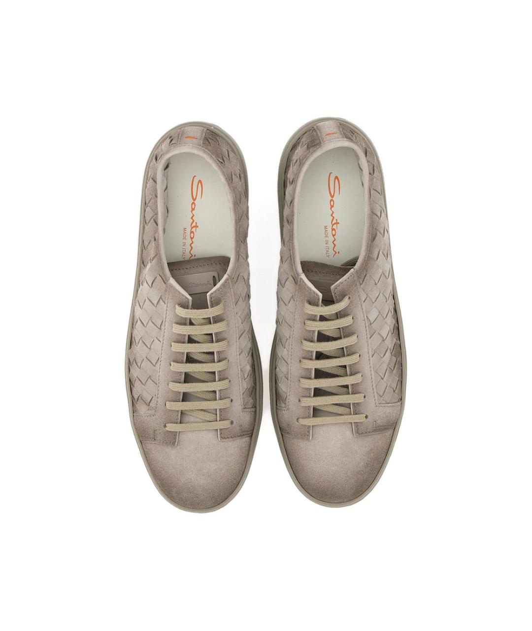 SANTONI Бежевые кожаные низкие кроссовки / кеды, фото 4