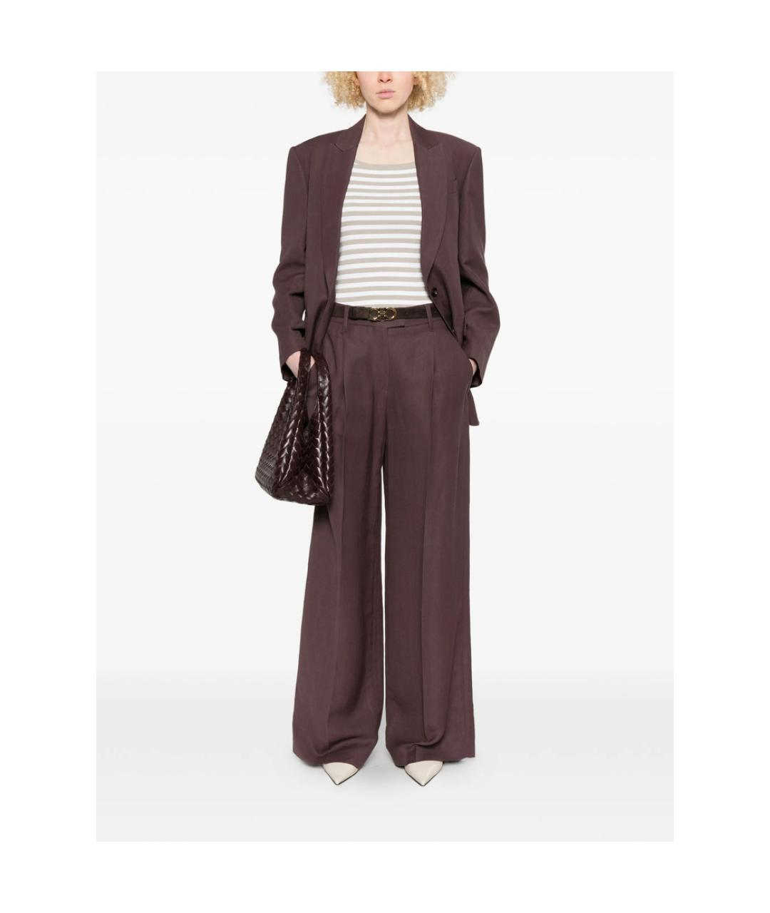 BRUNELLO CUCINELLI Фиолетовые полиэстеровые прямые брюки, фото 2