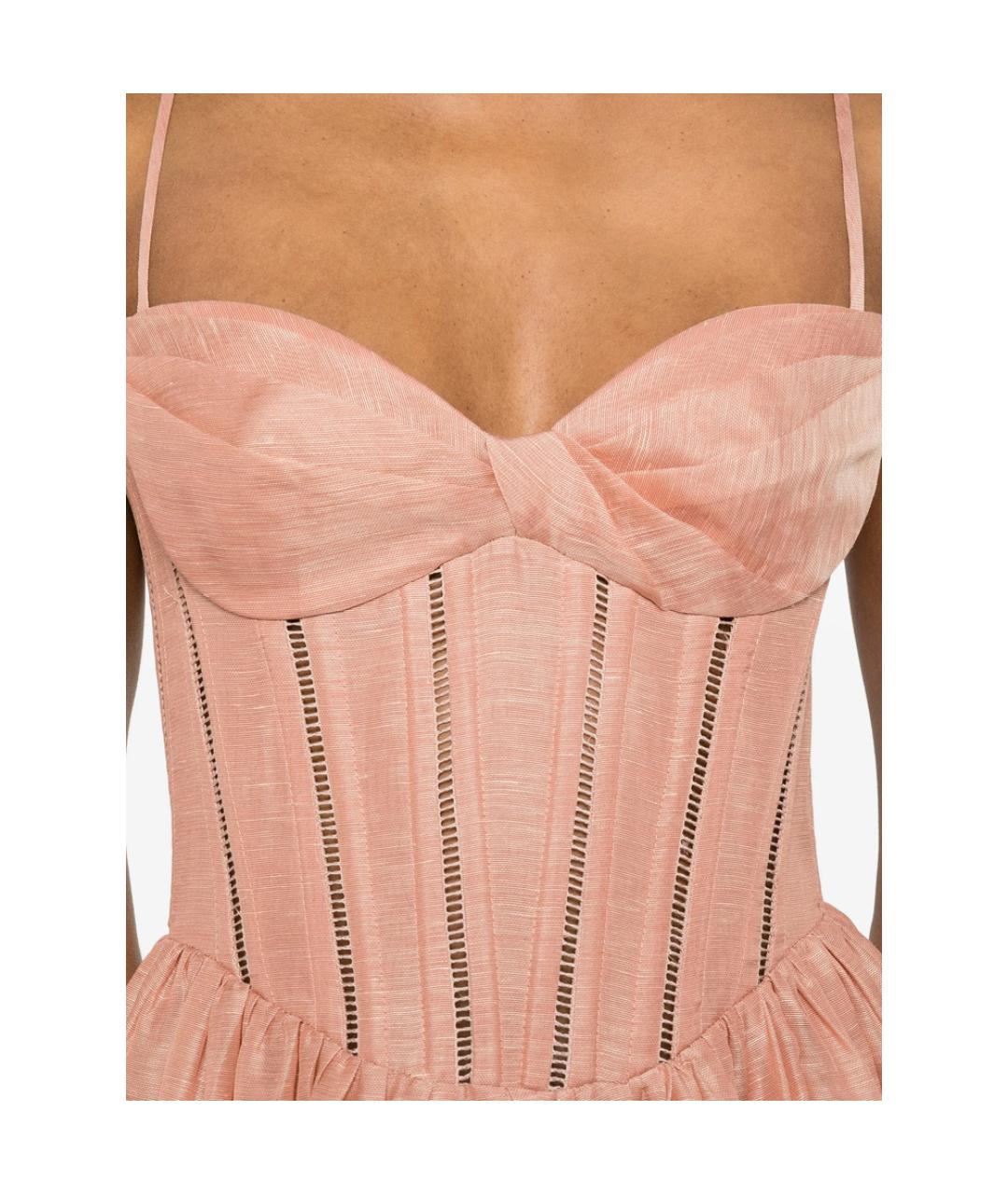 ZIMMERMANN Розовое льняное коктейльное платье, фото 4