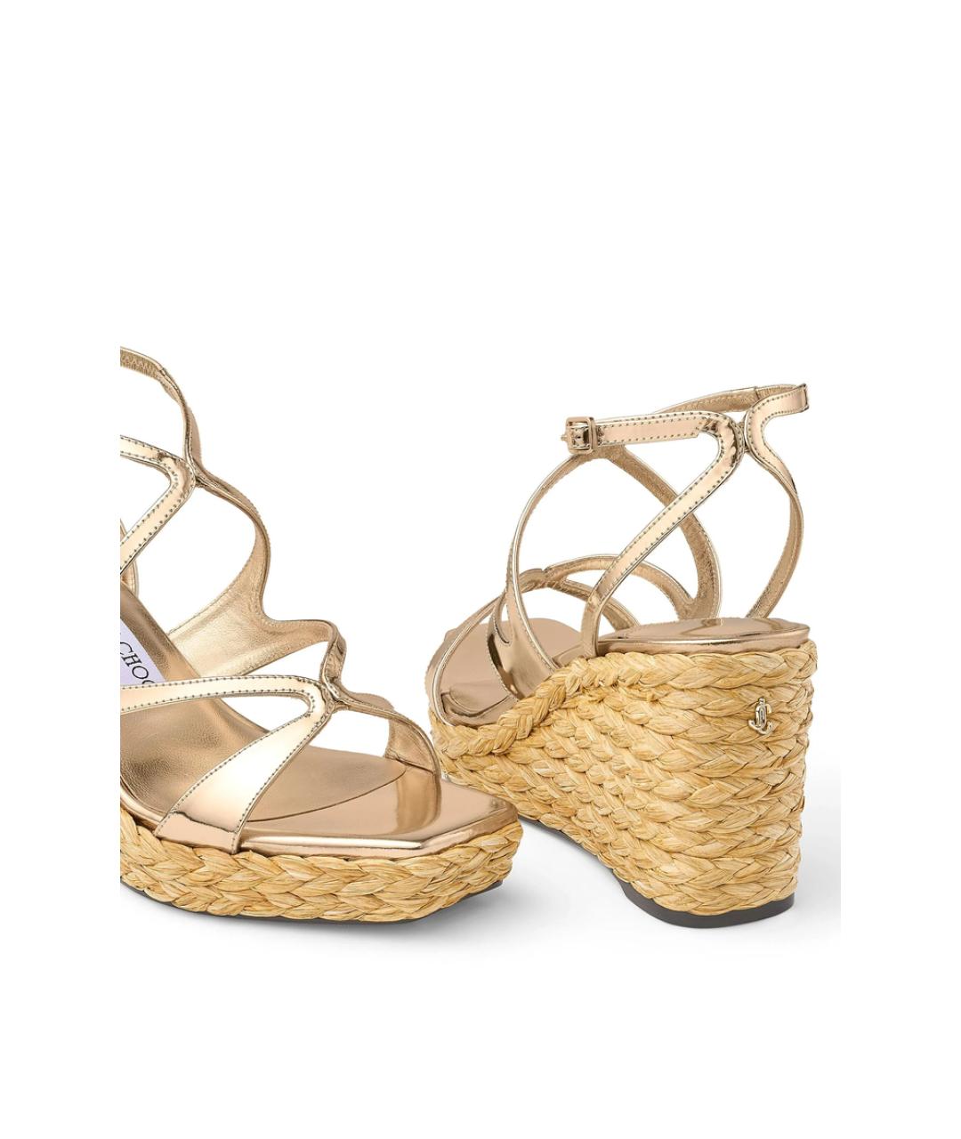 JIMMY CHOO Золотые кожаные босоножки, фото 6