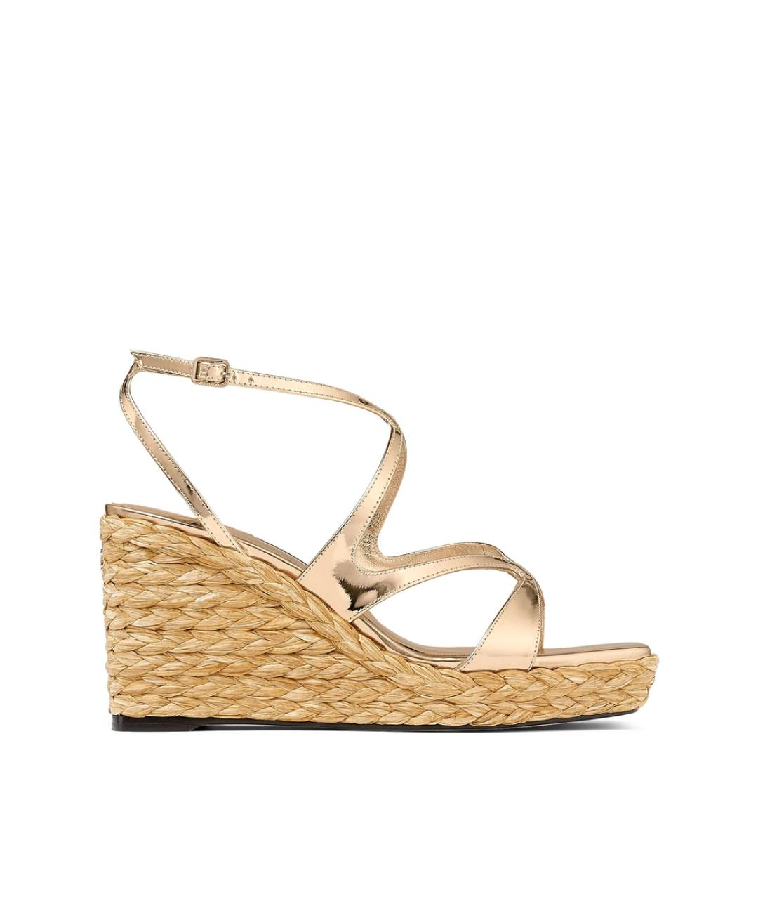 JIMMY CHOO Золотые кожаные босоножки, фото 1