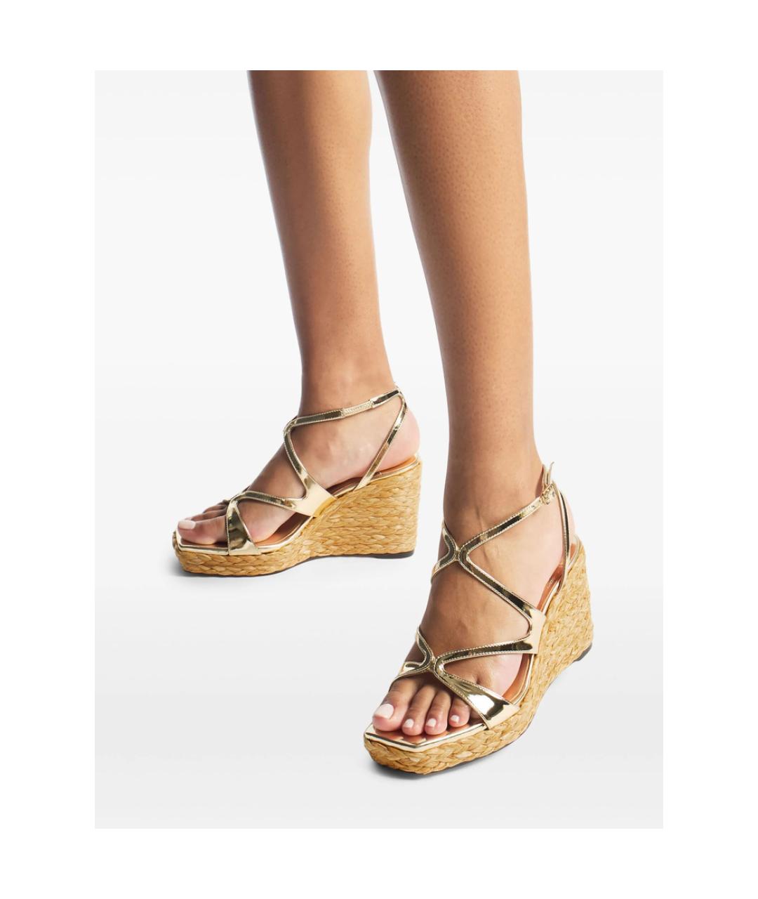 JIMMY CHOO Золотые кожаные босоножки, фото 3