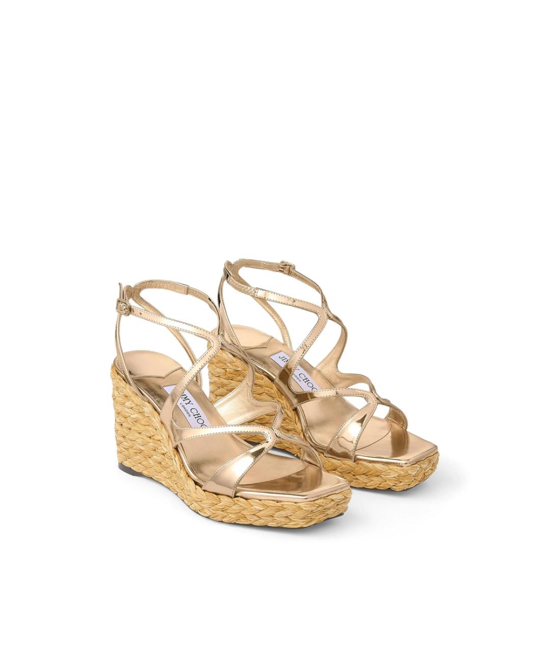 JIMMY CHOO Золотые кожаные босоножки, фото 5