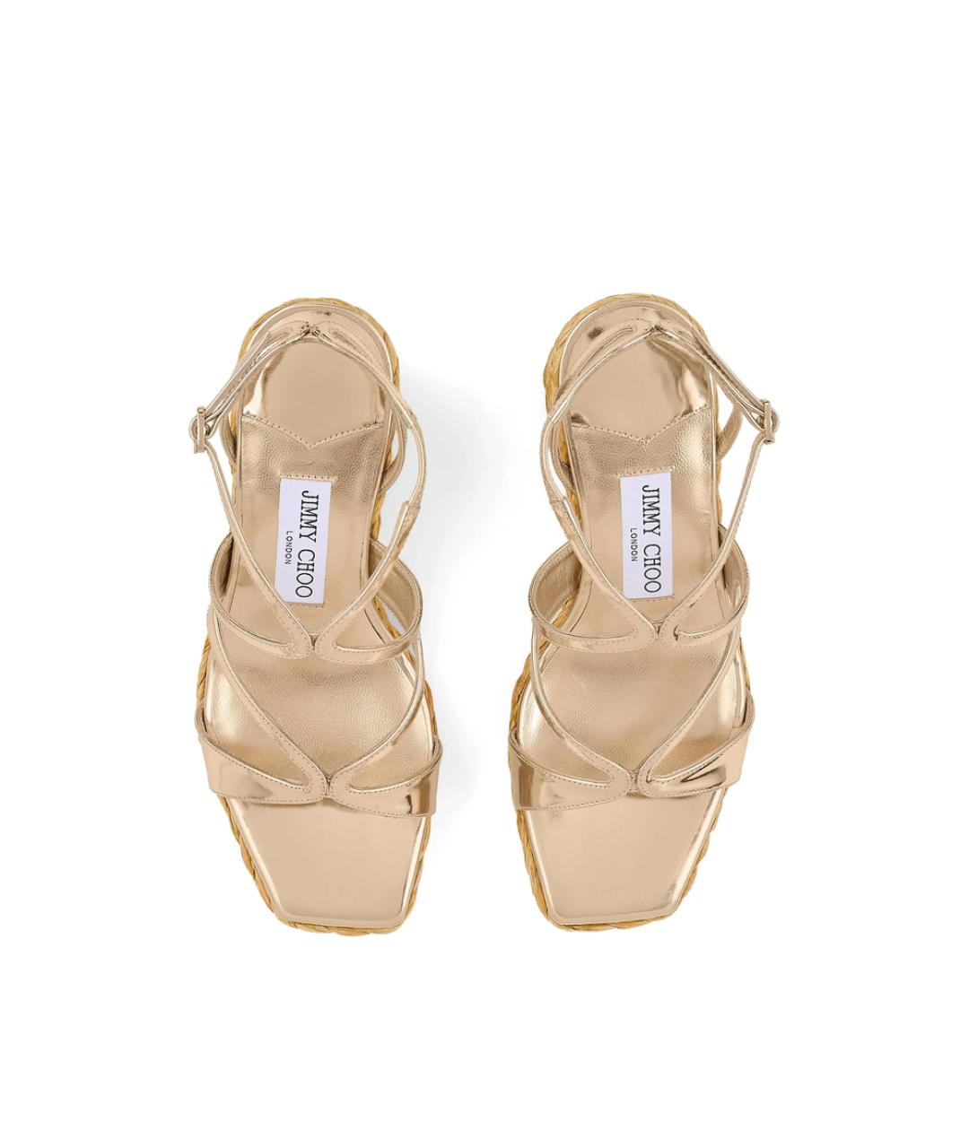 JIMMY CHOO Золотые кожаные босоножки, фото 4