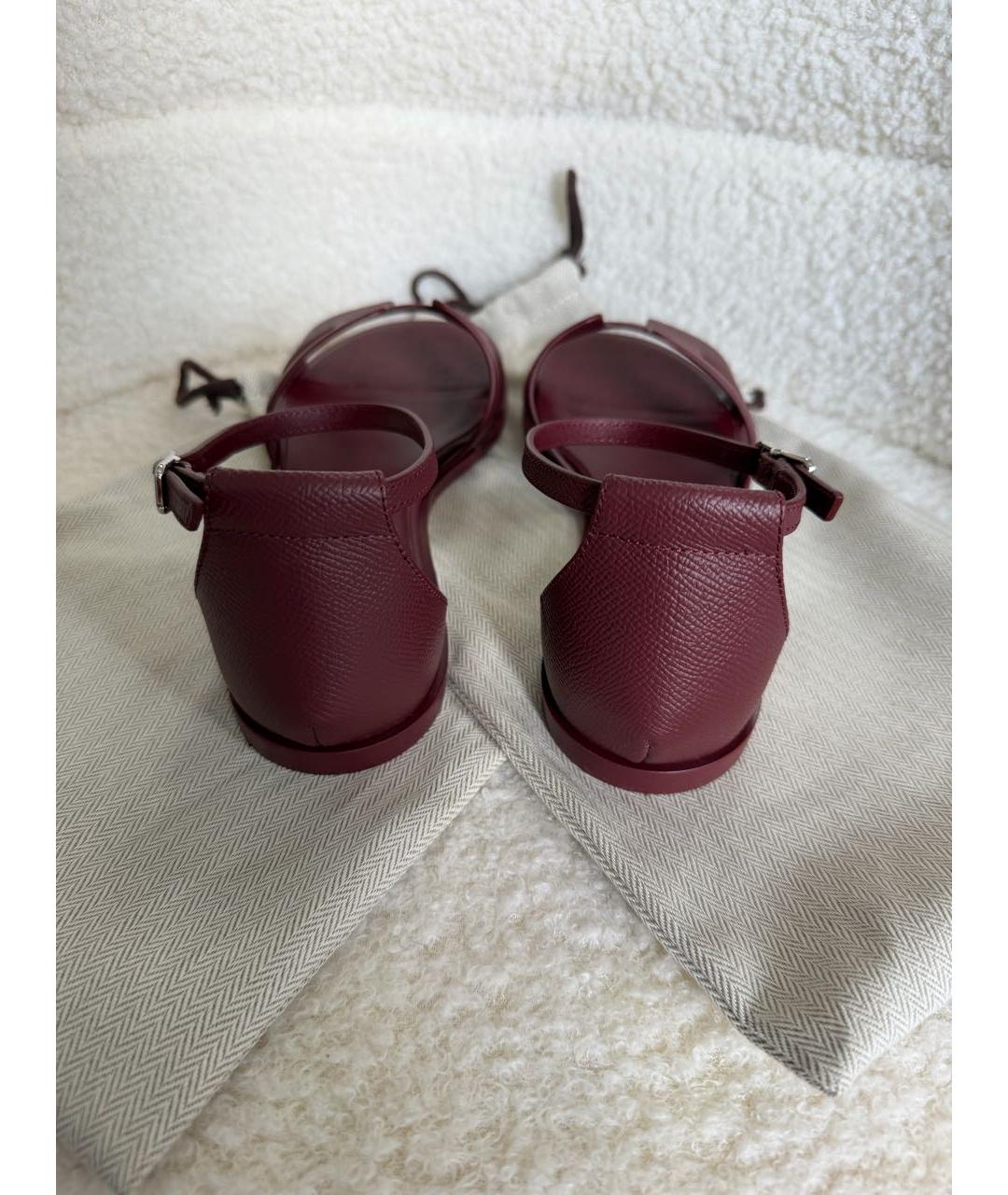 HERMES Бордовые кожаные босоножки, фото 4