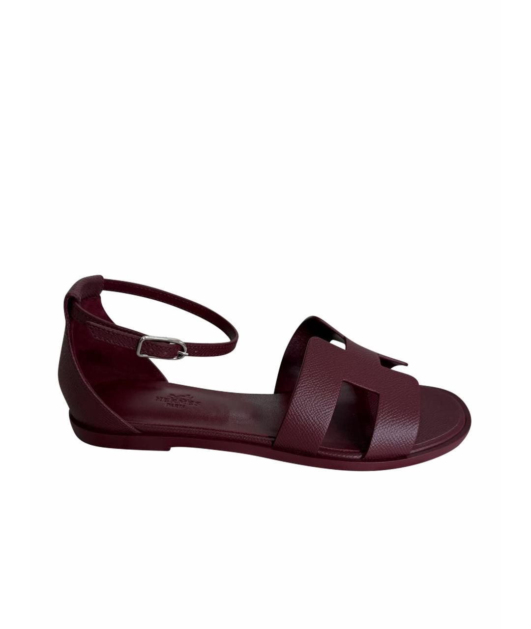 HERMES Бордовые кожаные босоножки, фото 1