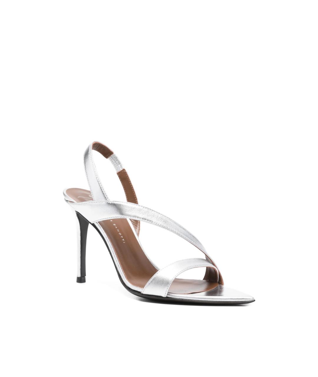 GIUSEPPE ZANOTTI DESIGN Серебряные кожаные босоножки, фото 3