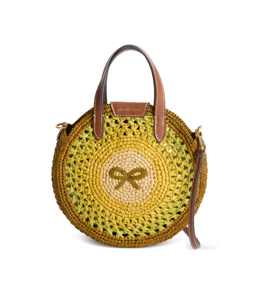 ANYA HINDMARCH Желтая плетеная сумка с короткими ручками, фото 1