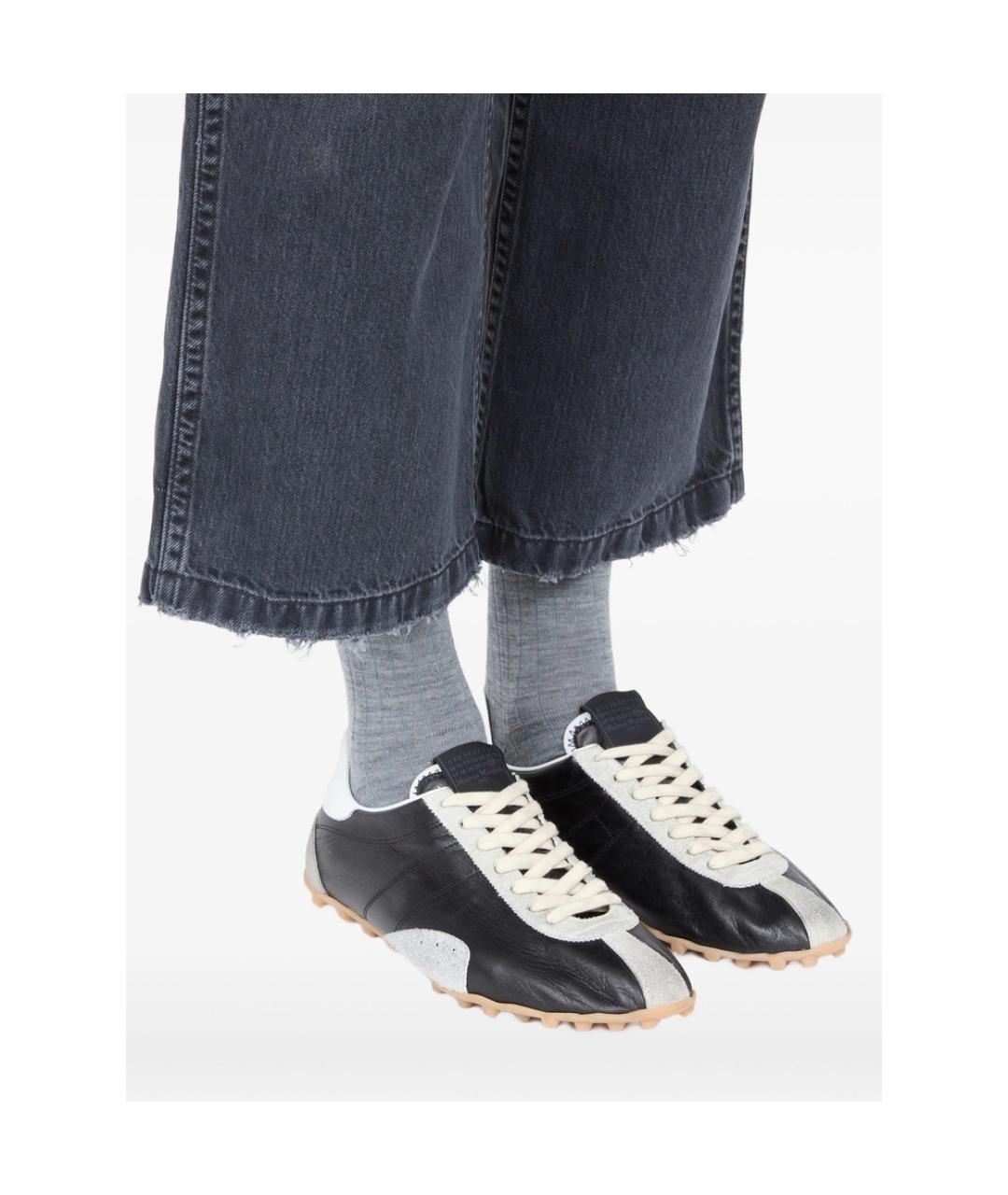 MAISON MARGIELA Черные кожаные низкие кроссовки / кеды, фото 3