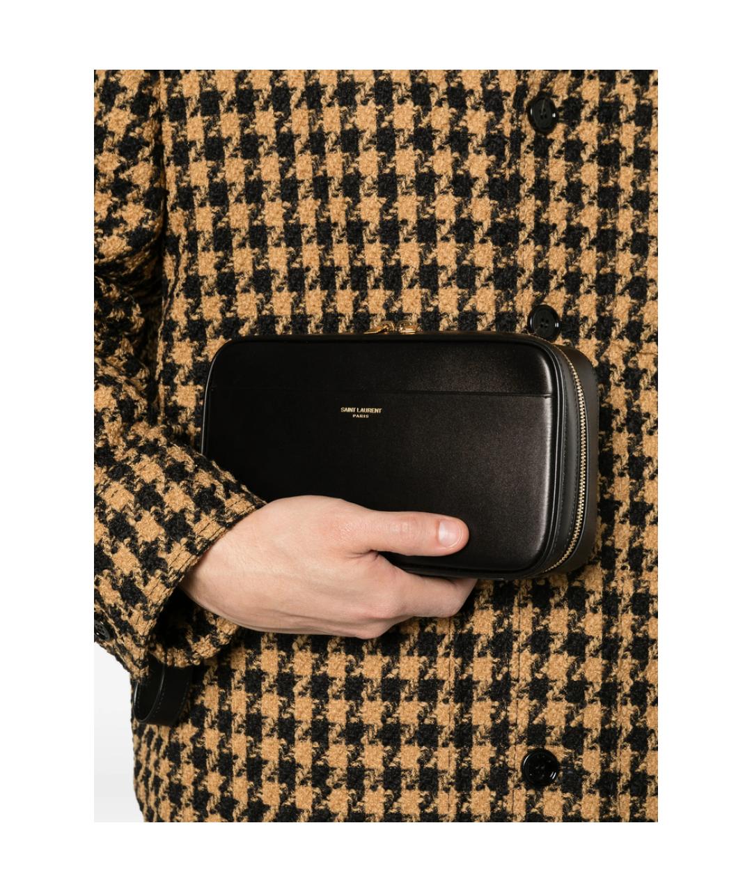 SAINT LAURENT Черная кожаная барсетка, фото 3