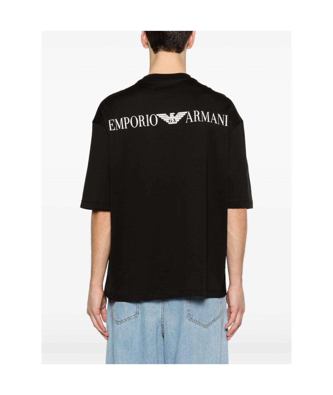 EMPORIO ARMANI Черная хлопковая футболка, фото 2