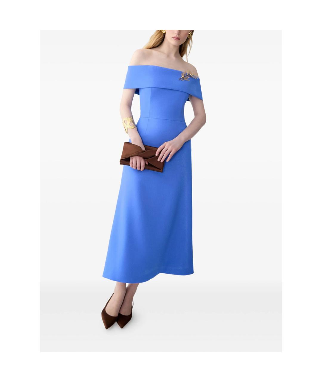 CAROLINA HERRERA Синее шерстяное коктейльное платье, фото 2