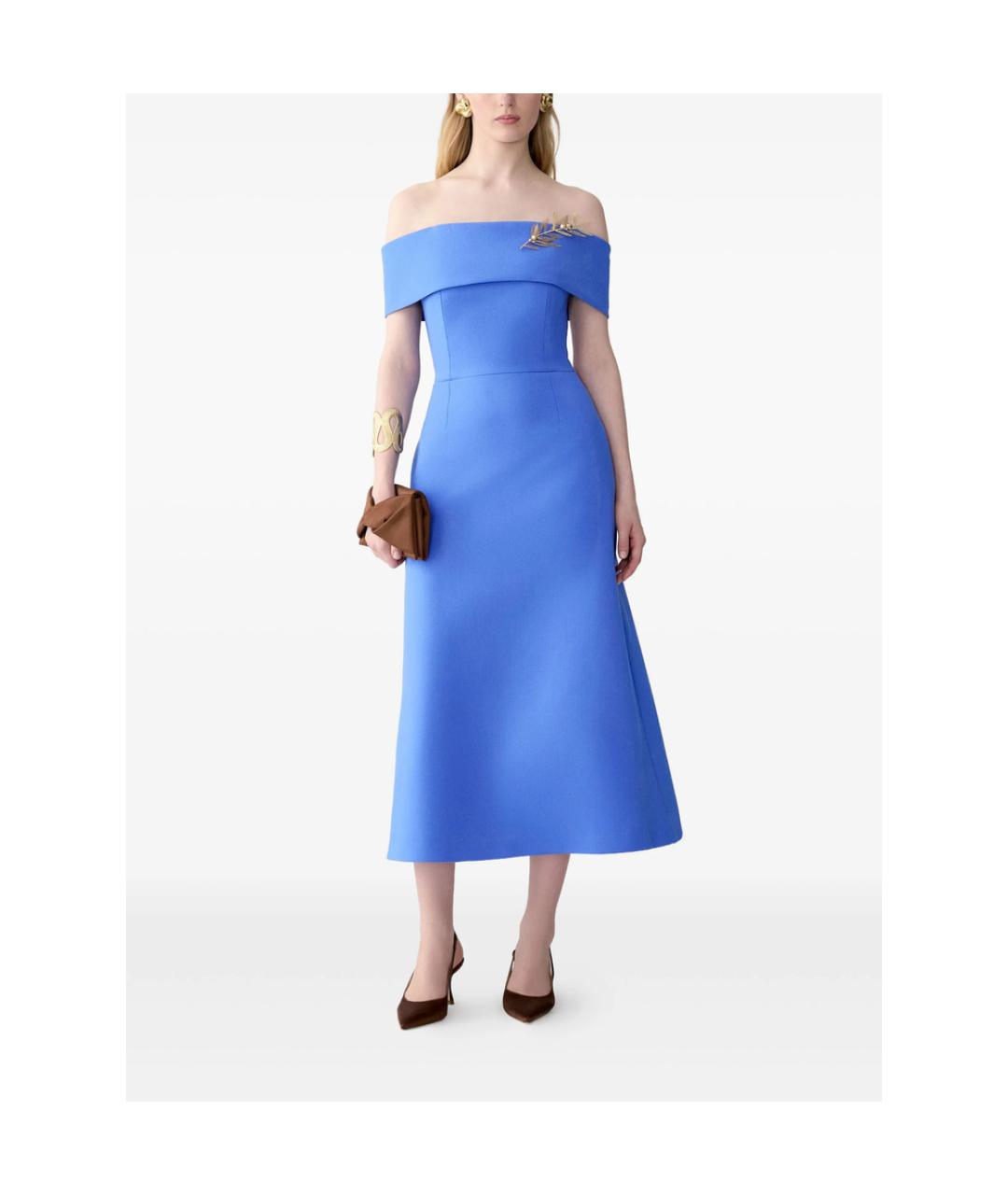 CAROLINA HERRERA Синее шерстяное коктейльное платье, фото 4