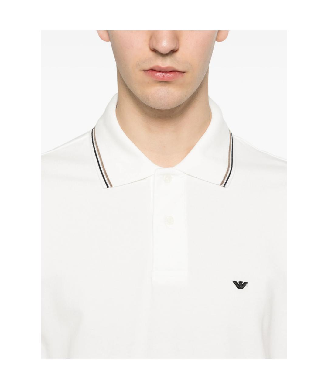 EMPORIO ARMANI Белое хлопковое поло с коротким рукавом, фото 3