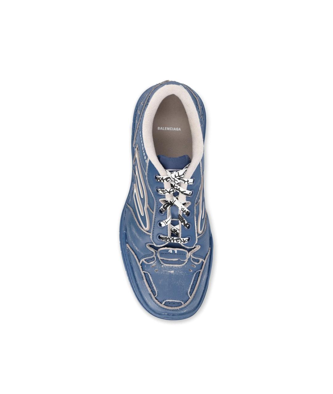 BALENCIAGA Голубые кожаные низкие кроссовки / кеды, фото 2