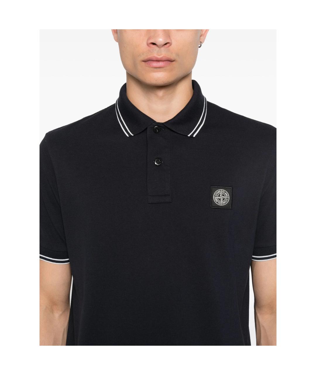 STONE ISLAND Темно-синее хлопковое поло с коротким рукавом, фото 2