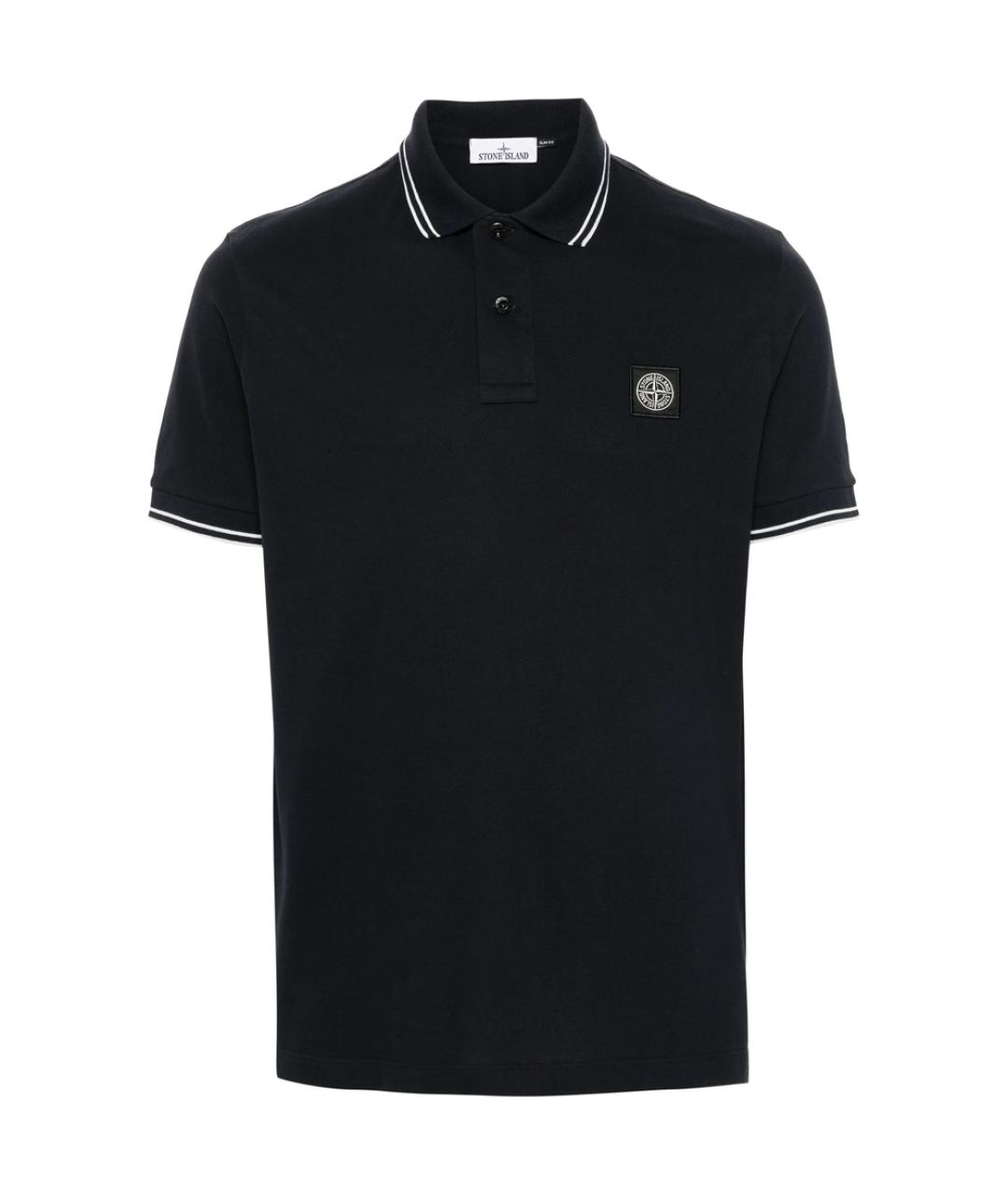 STONE ISLAND Темно-синее хлопковое поло с коротким рукавом, фото 1