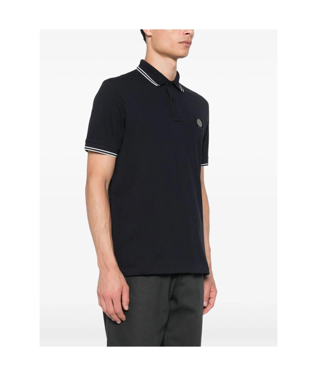 STONE ISLAND Темно-синее хлопковое поло с коротким рукавом, фото 4
