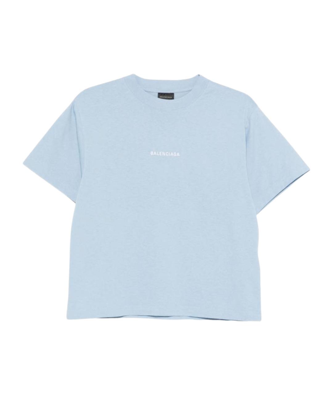 BALENCIAGA Голубая хлопковая футболка, фото 1
