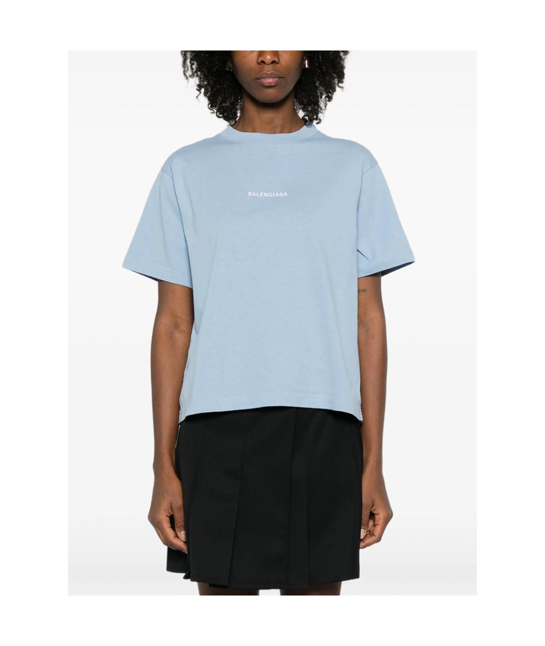 BALENCIAGA Голубая хлопковая футболка, фото 5
