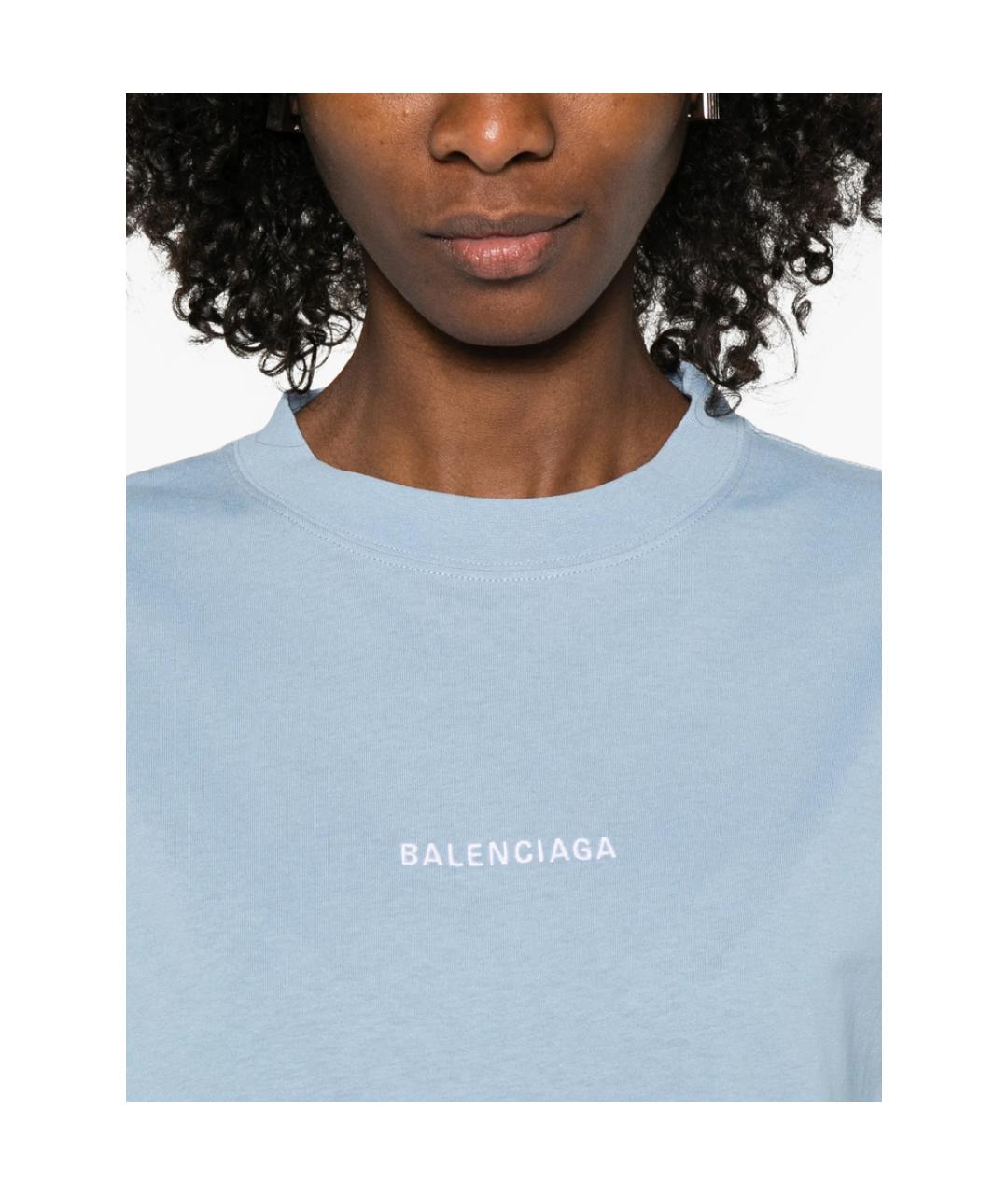 BALENCIAGA Голубая хлопковая футболка, фото 3
