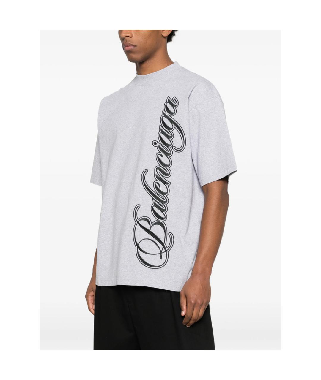 BALENCIAGA Серая хлопковая футболка, фото 3