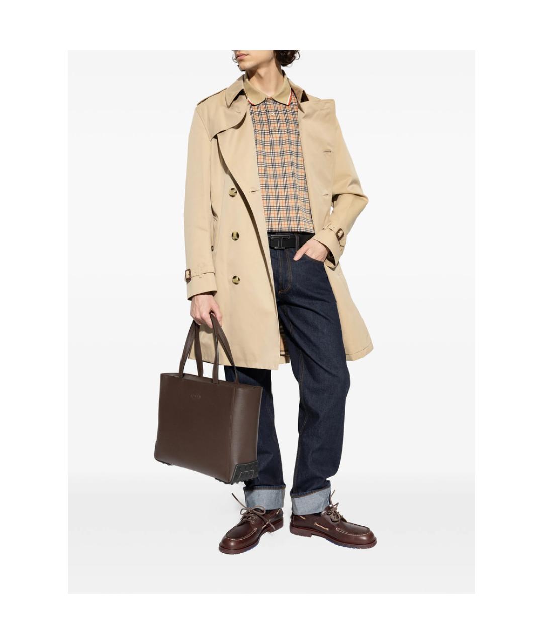 BURBERRY Бежевое хлопковое поло с коротким рукавом, фото 5