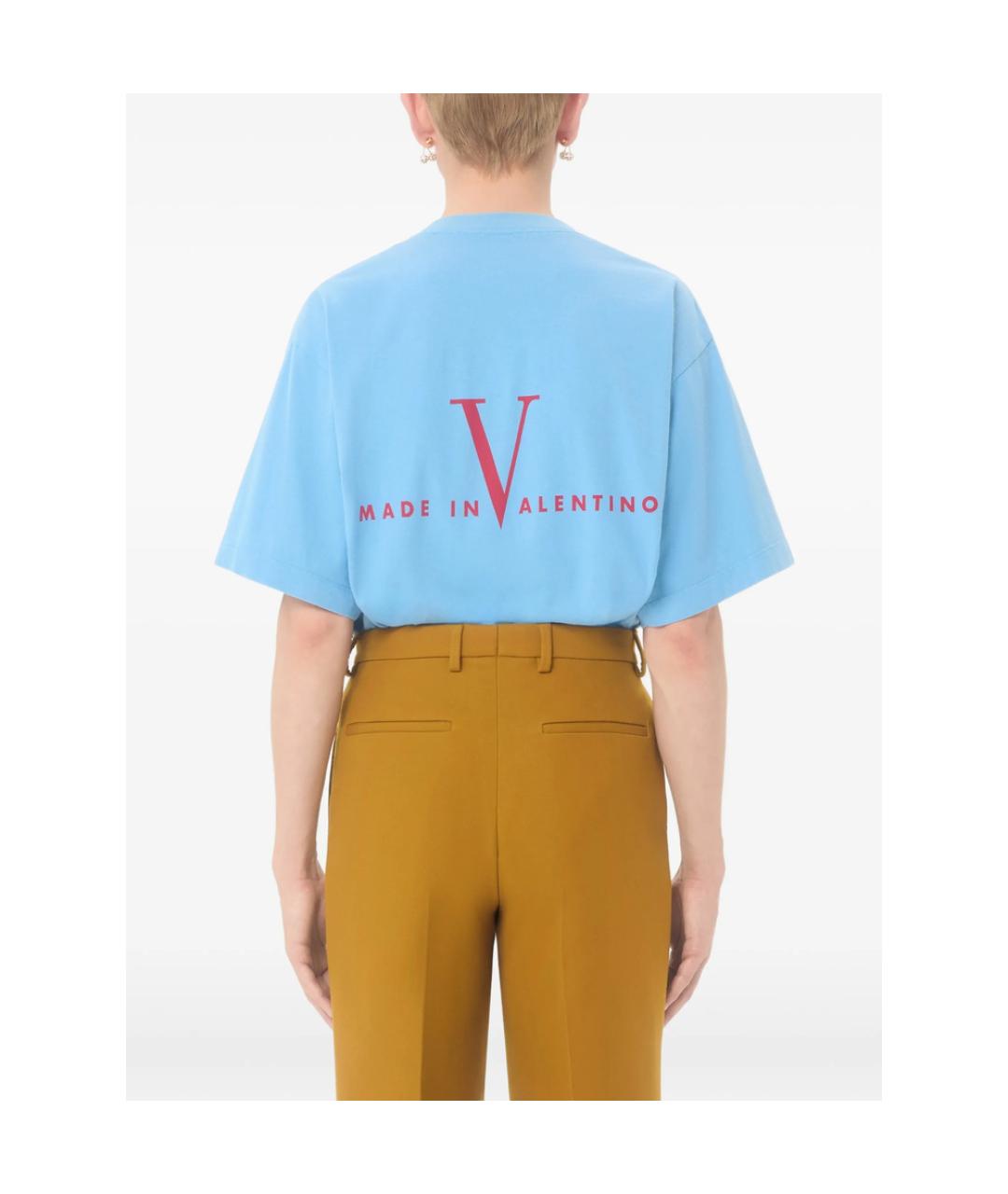 VALENTINO Голубая хлопковая футболка, фото 3