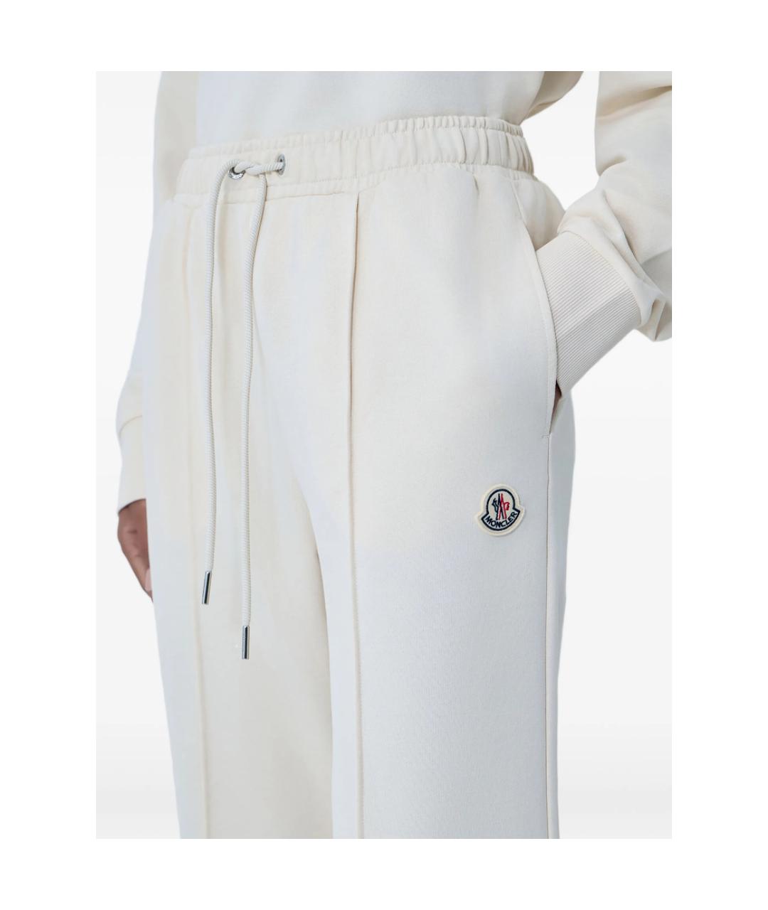 MONCLER Белые хлопковые прямые брюки, фото 2