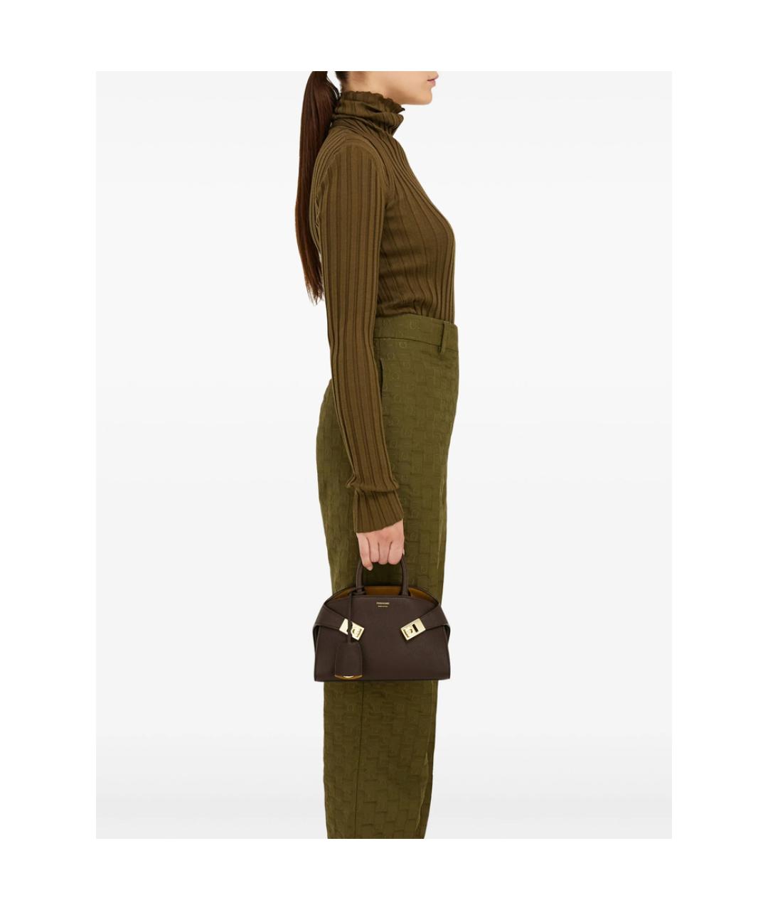 FERRAGAMO Коричневая кожаная сумка с короткими ручками, фото 4