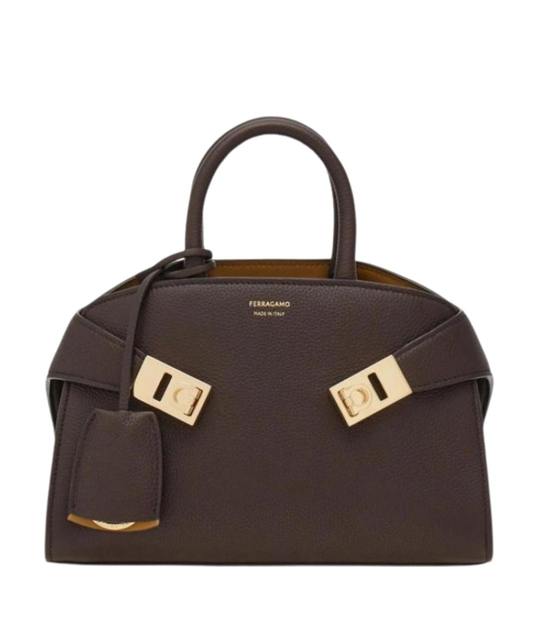 FERRAGAMO Коричневая кожаная сумка с короткими ручками, фото 1