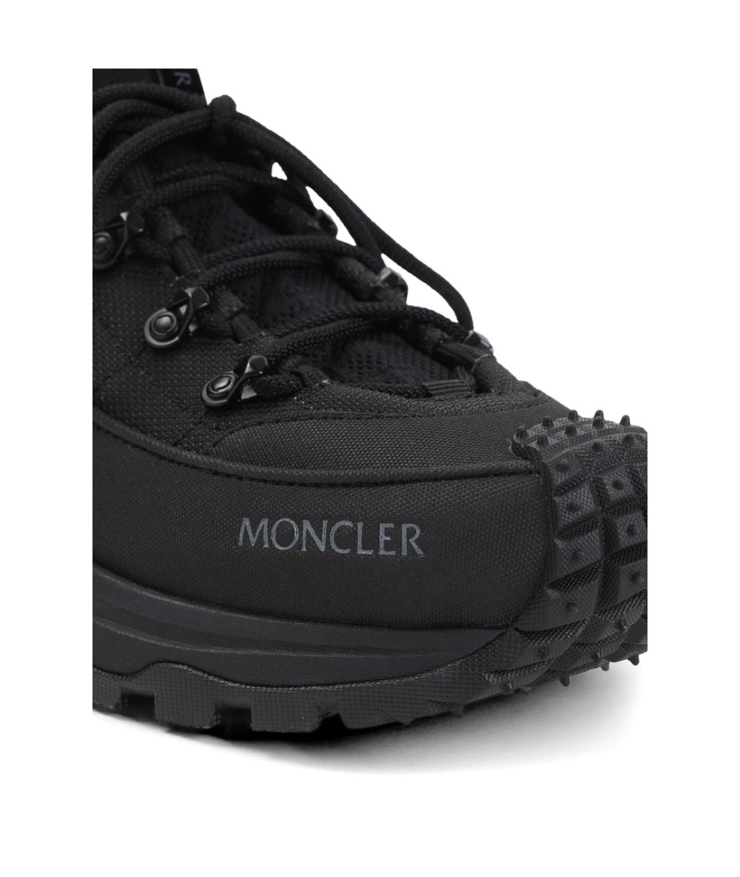 MONCLER Черные текстильные низкие кроссовки / кеды, фото 4