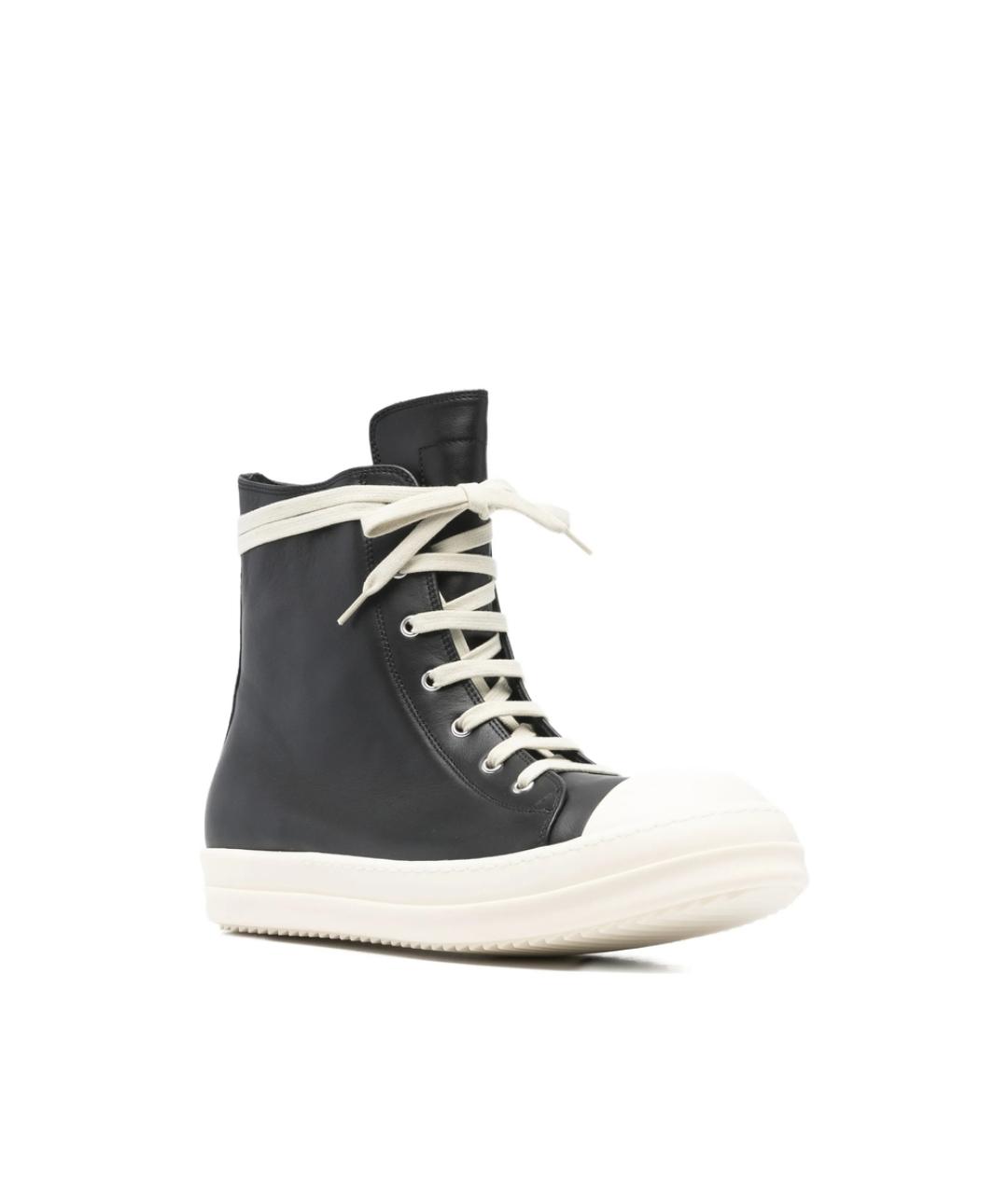 RICK OWENS Черные кожаные высокие кроссовки / кеды, фото 2