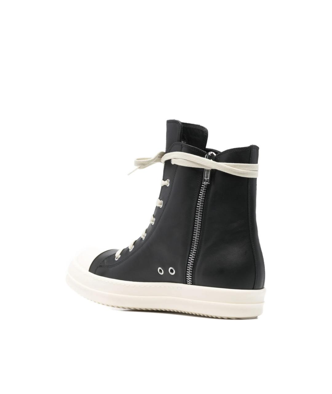 RICK OWENS Черные кожаные высокие кроссовки / кеды, фото 4