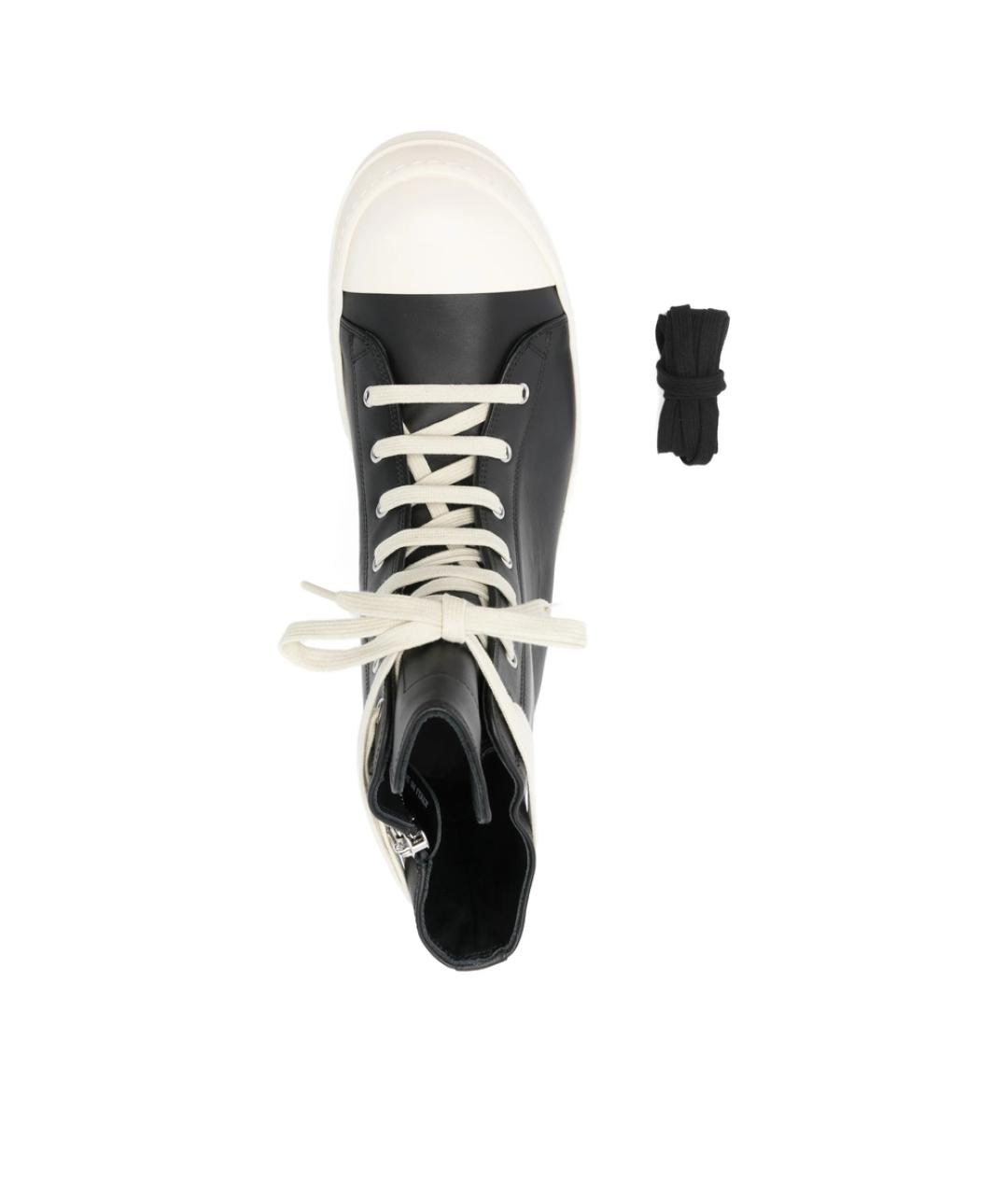 RICK OWENS Черные кожаные высокие кроссовки / кеды, фото 3