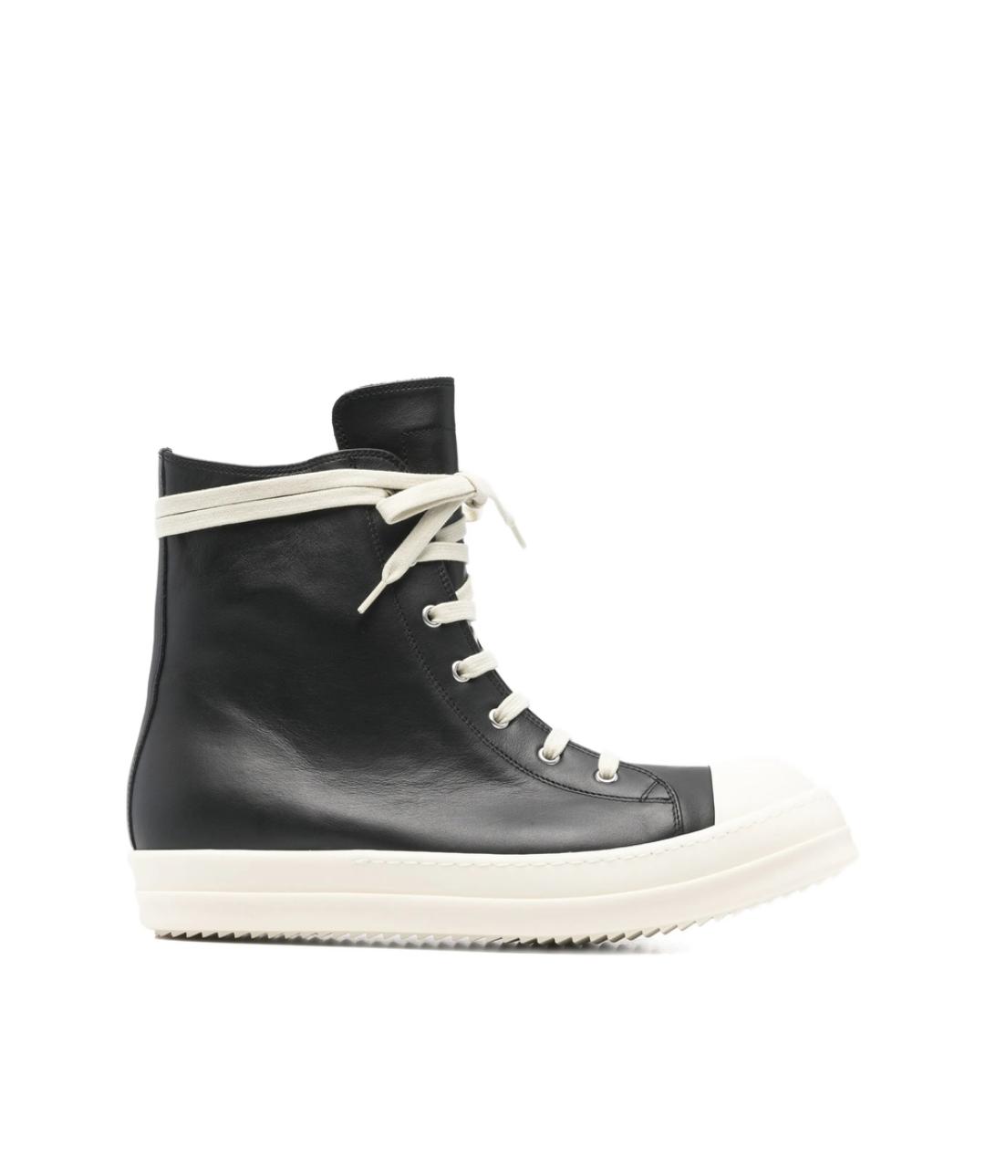 RICK OWENS Черные кожаные высокие кроссовки / кеды, фото 1