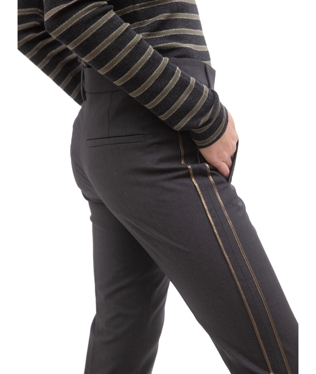 BRUNELLO CUCINELLI Серые шерстяные брюки узкие, фото 4