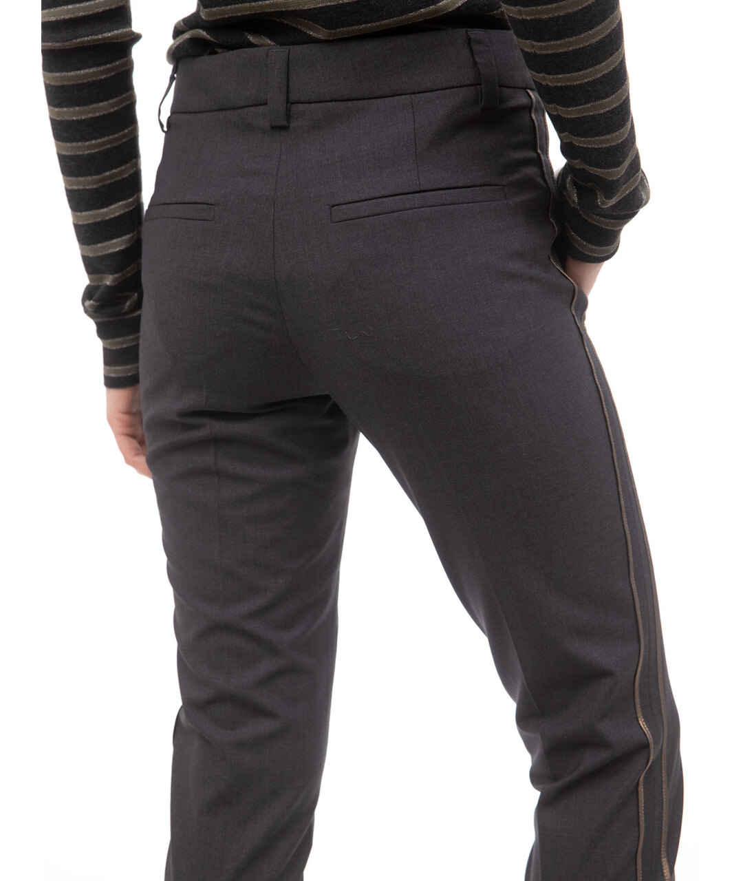 BRUNELLO CUCINELLI Серые шерстяные брюки узкие, фото 3
