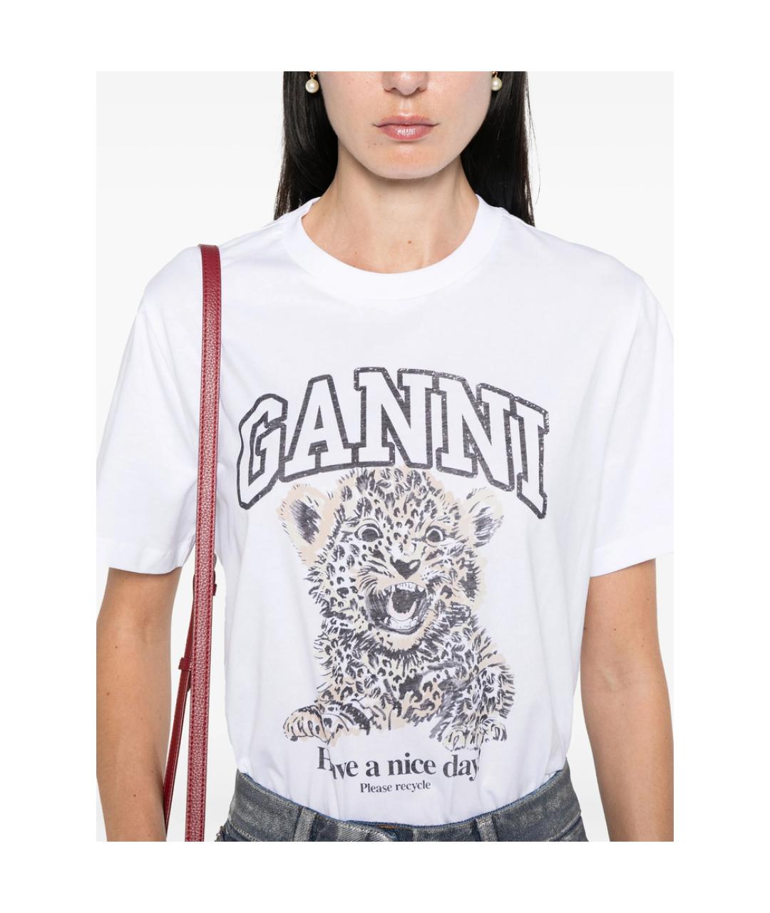 GANNI Белая хлопковая футболка, фото 5