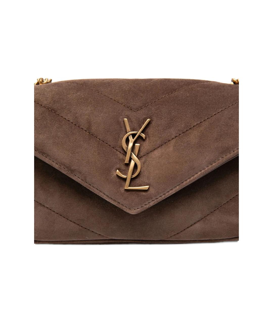SAINT LAURENT Коричневая замшевая сумка через плечо, фото 3