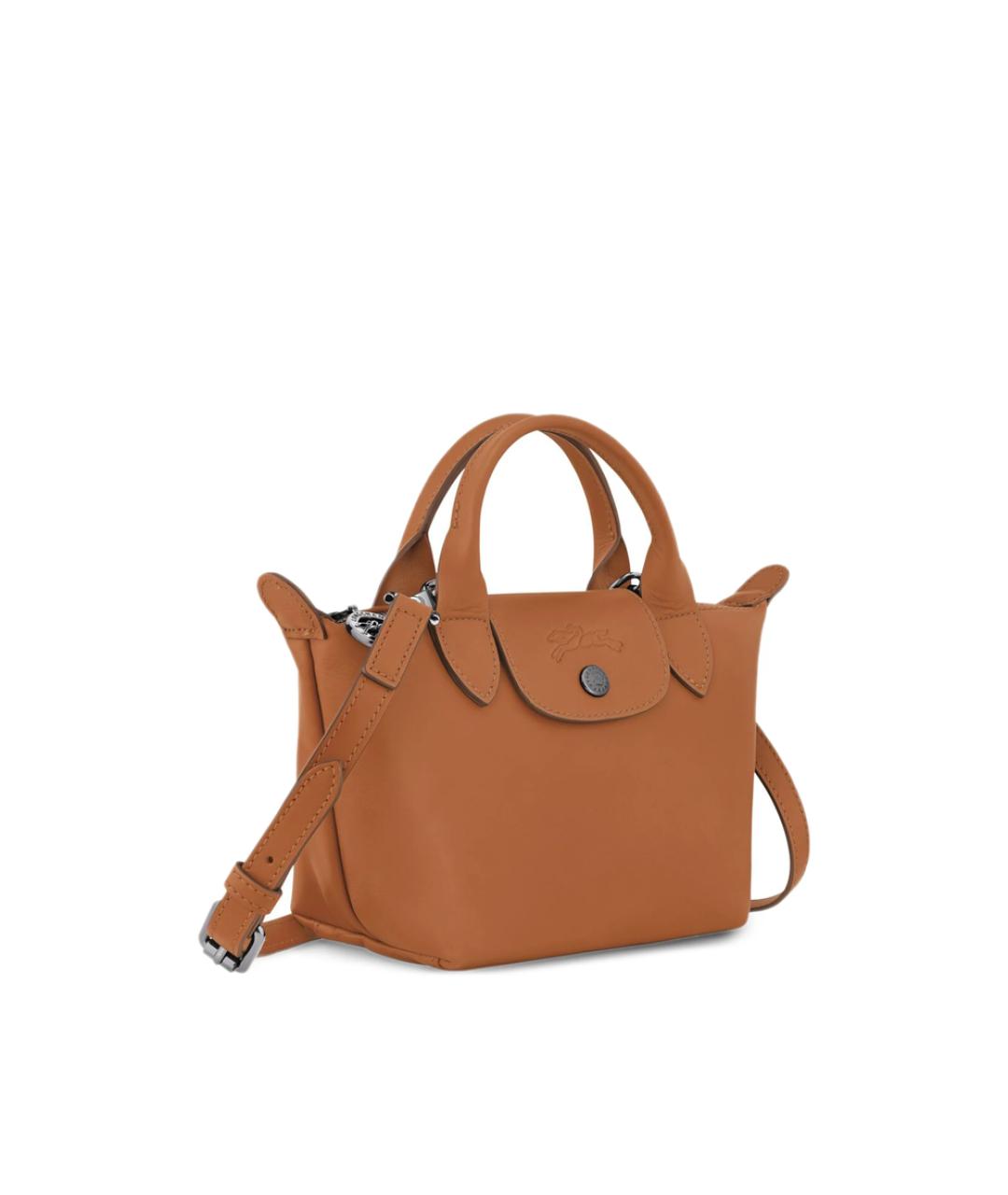 LONGCHAMP Коричневая кожаная сумка с короткими ручками, фото 5