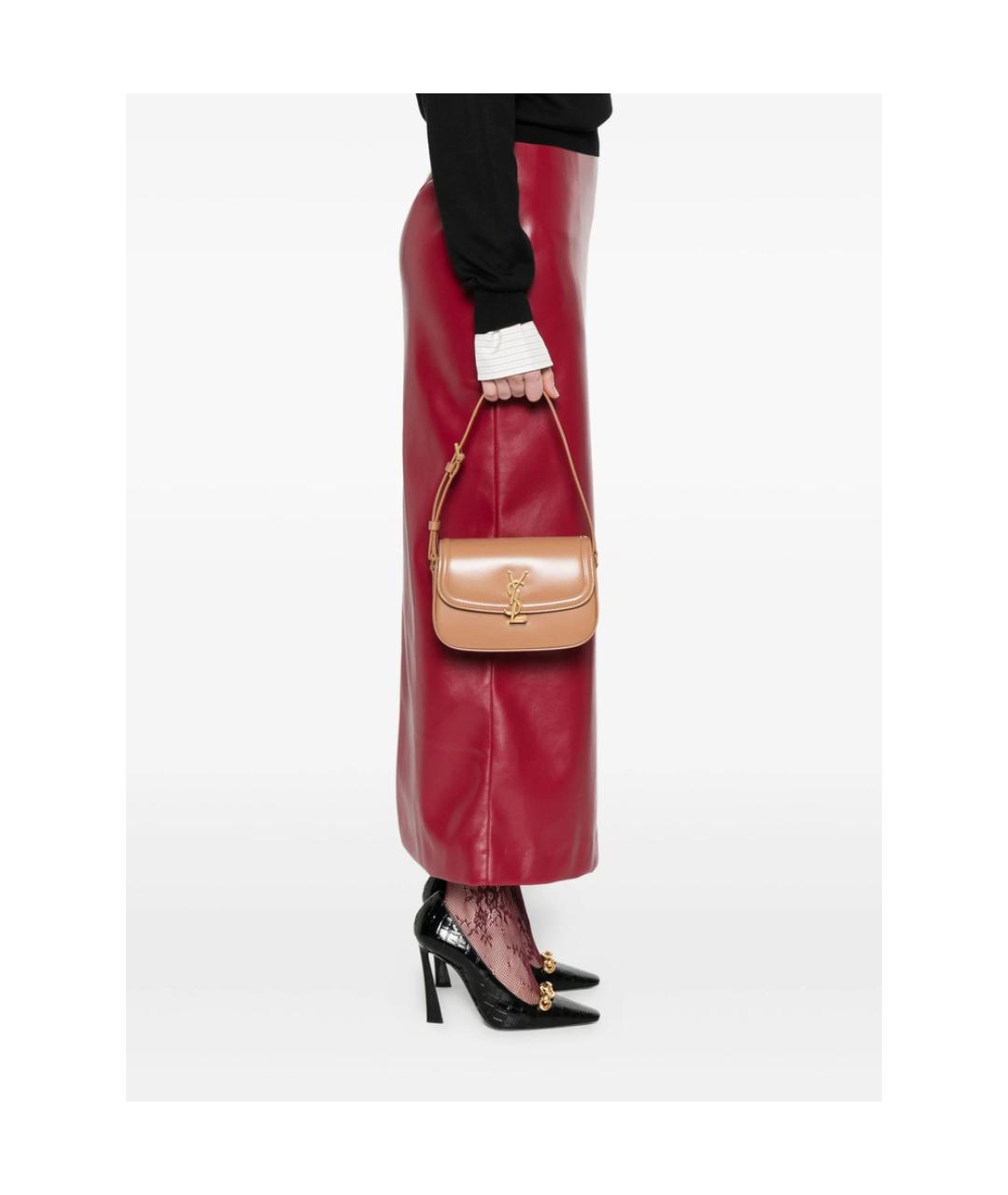 SAINT LAURENT Коричневая кожаная сумка через плечо, фото 5