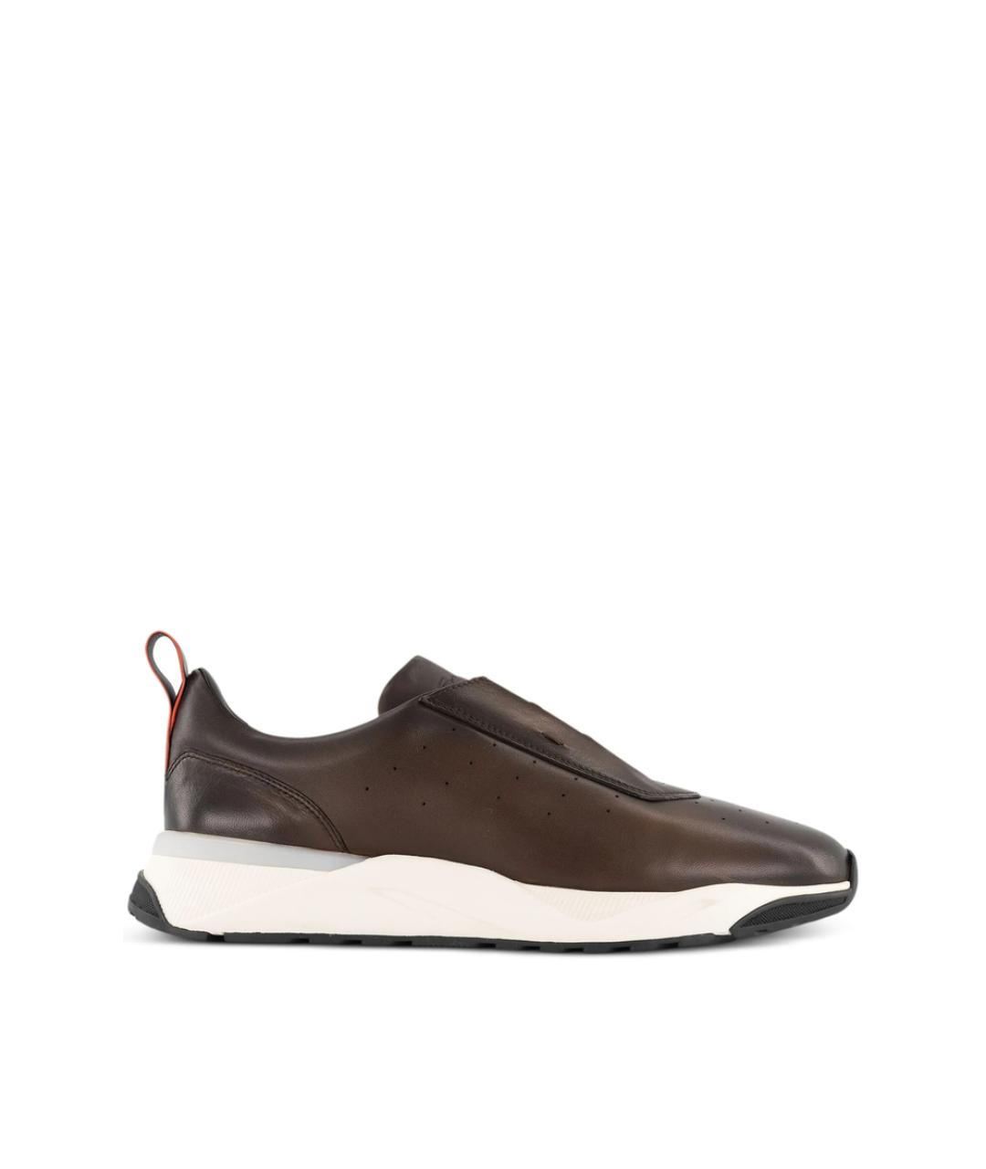 SANTONI Коричневые кожаные низкие кроссовки / кеды, фото 1