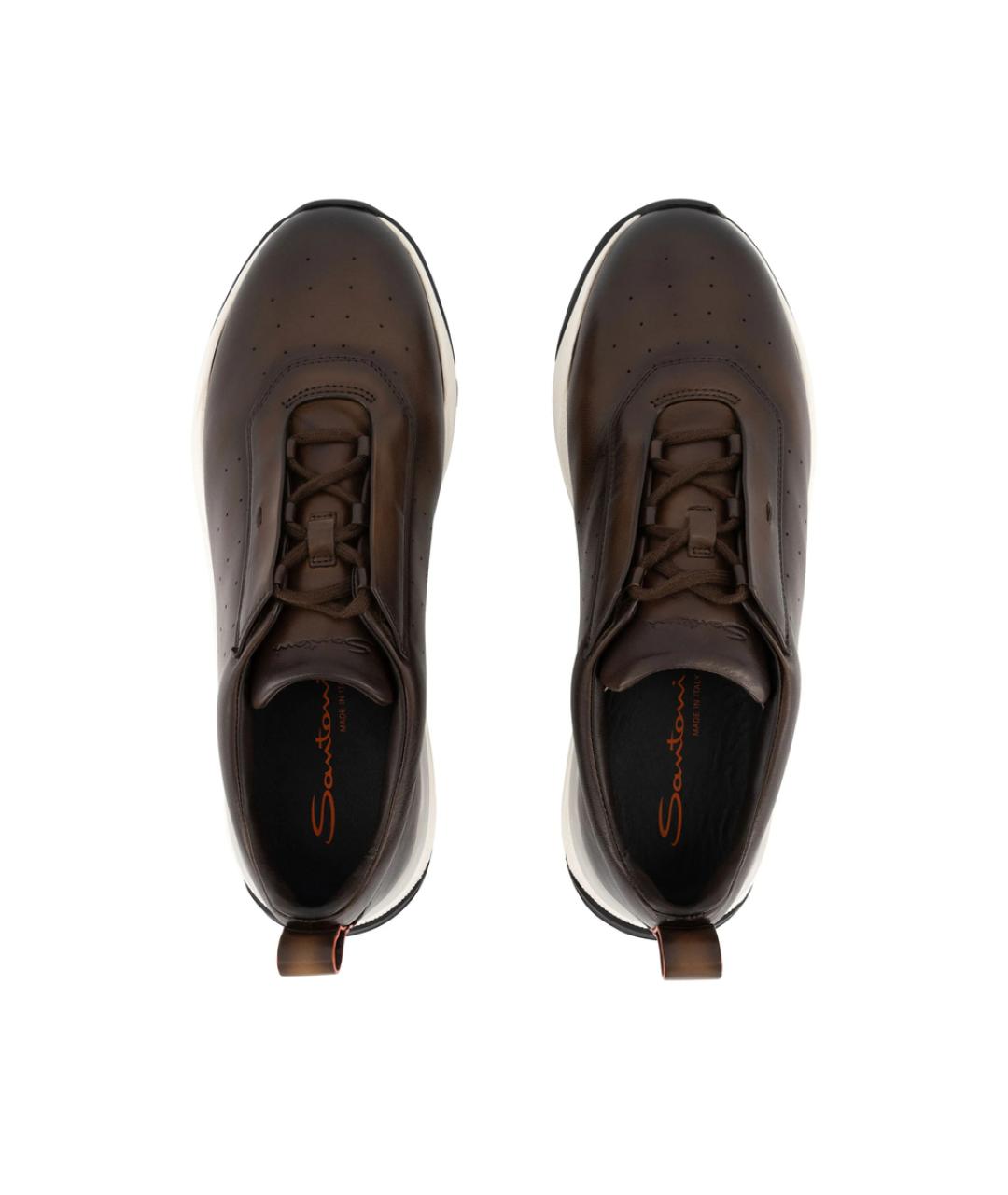 SANTONI Коричневые кожаные низкие кроссовки / кеды, фото 3